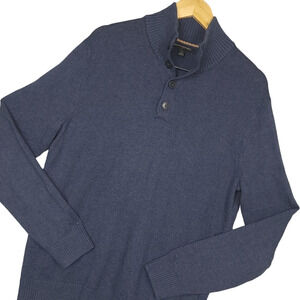 Banana Republic Men's Wool Pullover Sweater Sz Large 1/4 Button Ribbed Mock Neck